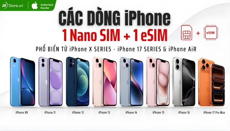 Các dòng iPhone hỗ trợ nano SIM và eSIM