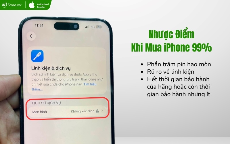 nhược điểm khi mua iphone cũ 99%