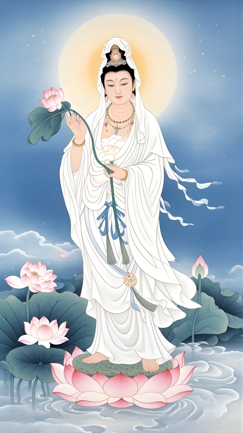 Hình nền Quan Âm Bồ Tát 3D nghệ thuật và huyền ảo