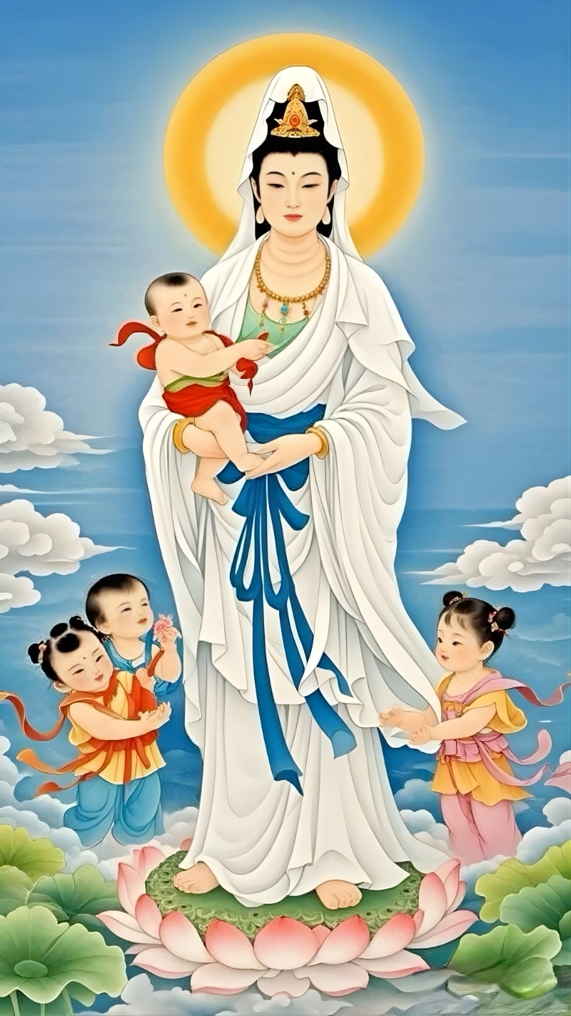 Hình nền Quan Thế Âm 3D màu vàng kim rực rỡ