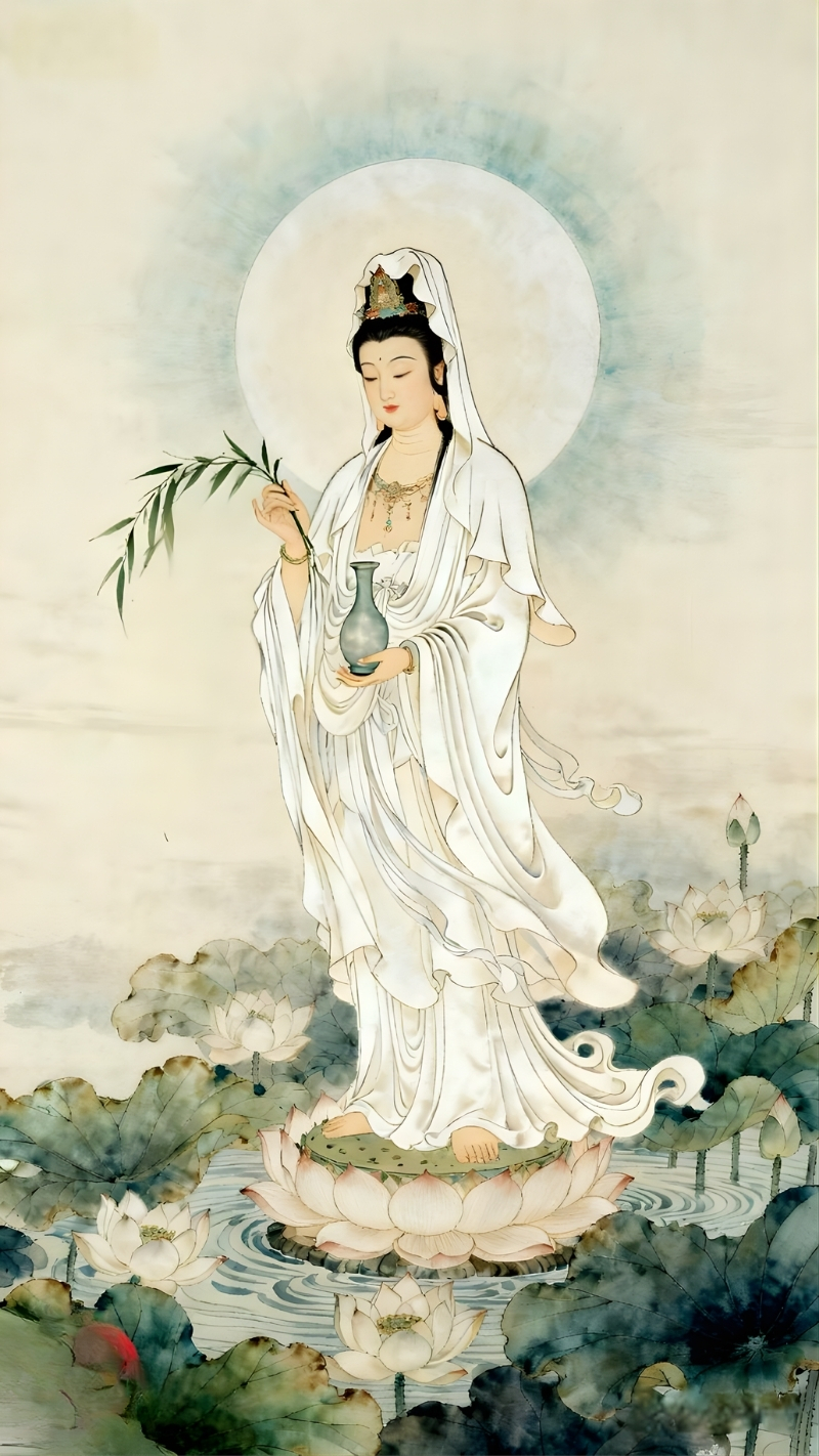 Hình Quan Thế Âm Bồ Tát 3D lung linh ánh sáng từ bi