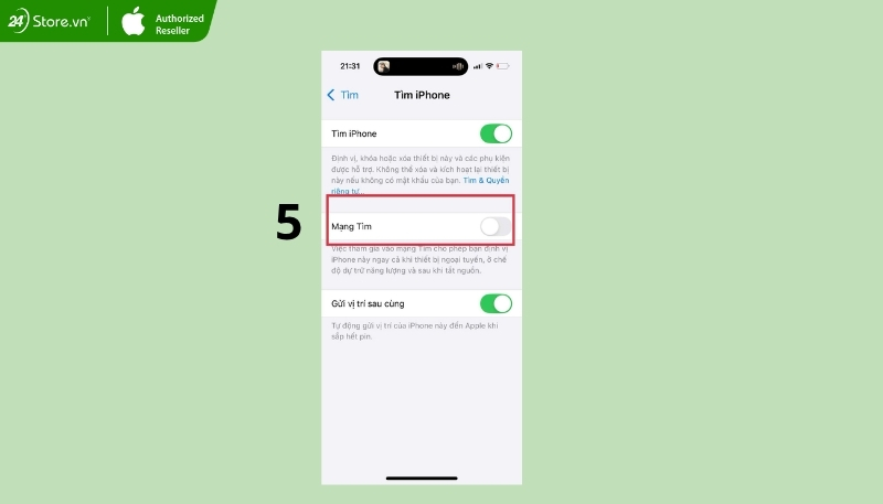 Tắt iPhone is Findable