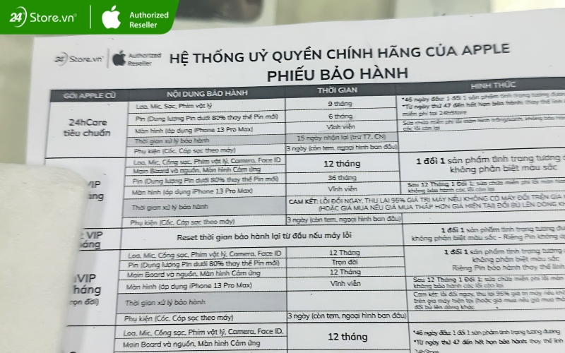 phiếu bảo hành iphone tại 24hstore