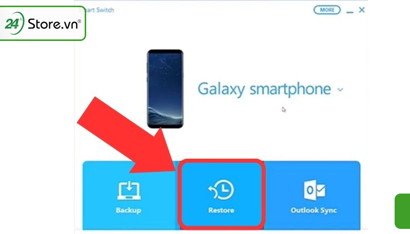 Tại giao diện chính của Smart Switch, bạn chọn vào restore