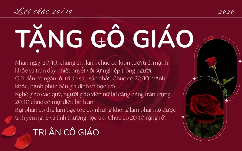 lời chúc 20/10 tặng cho cô giáo