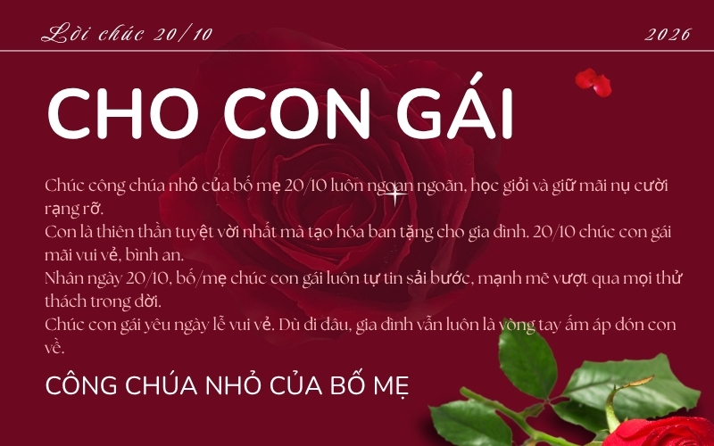 lời chúc 20/10 tặng cho con gái