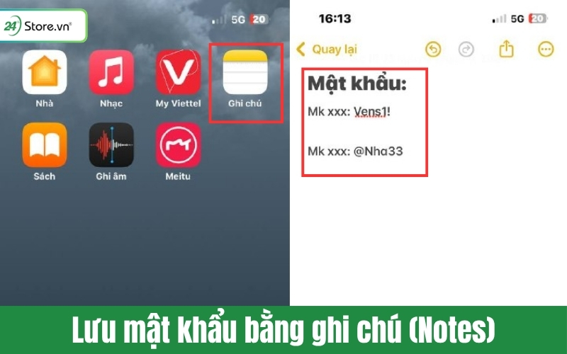 cách lưu mật khẩu bằng ghi chú (notes)