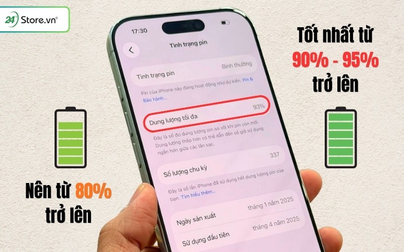mua iphone cũ pin từ 90% - 95% là tốt nhất