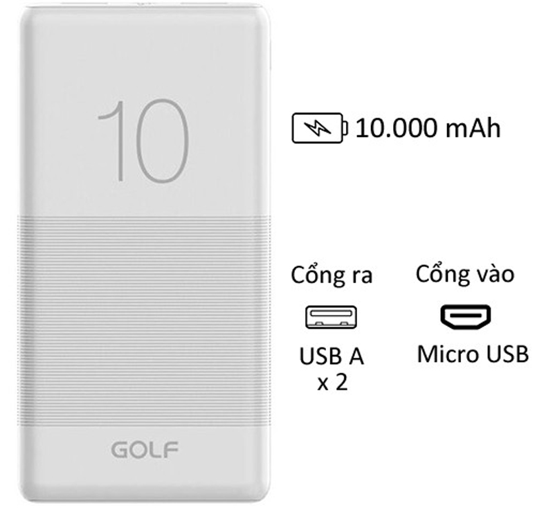 sạc dự phòng golf g80 10000mah hình 3 Thông số kĩ thuật chất lượng của chiếc sạc dự phòng nhà Golf