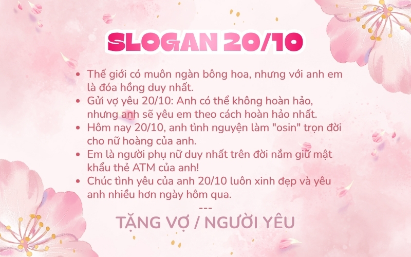 slogan 20/10 tặng vợ, người yêu