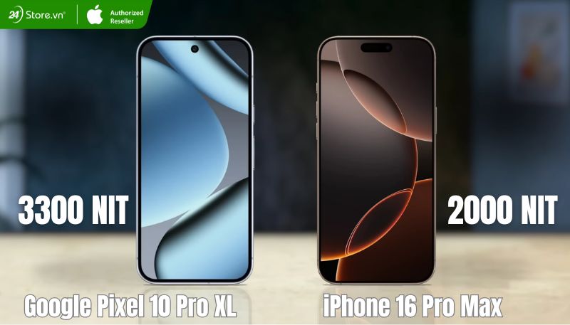 so sánh độ sáng tối đa Pixel 10 Pro XL và iPhone 16 Pro Max
