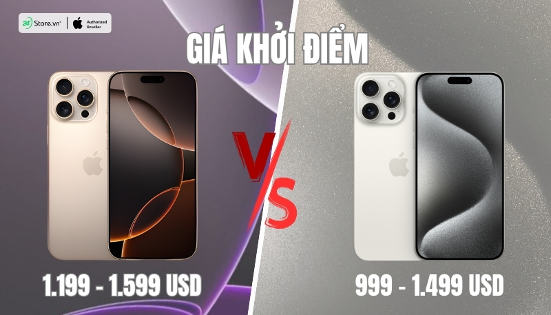 so sánh giá bán iphone 16 pro max và iphone 15 pro