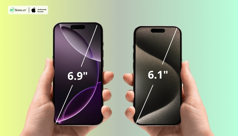 so sánh kích thước màn hình iphone 16 pro max và iphone 15 pro