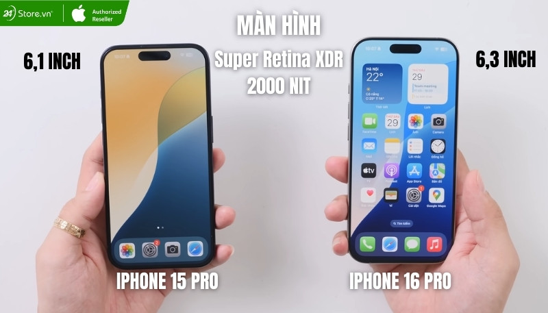 so sánh màn hình iphone 15 pro và iphone 16 pro