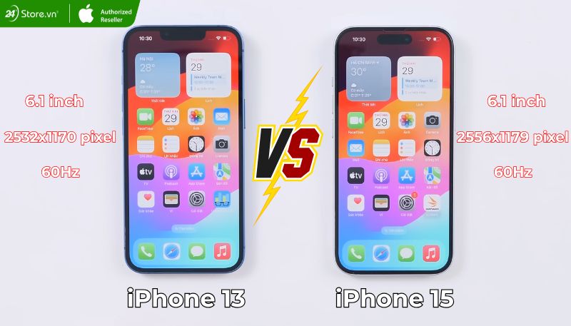 so sánh màn hình iPhone 13 và 15