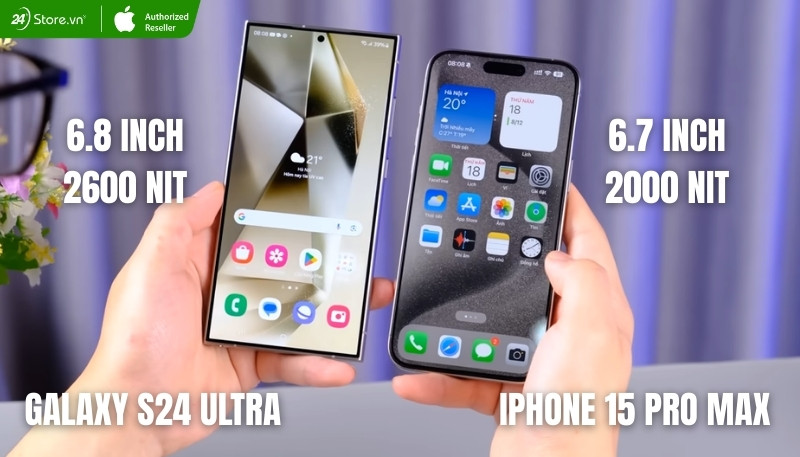 so sánh màn hình iphone 15 pro max và galaxy s24 ultra