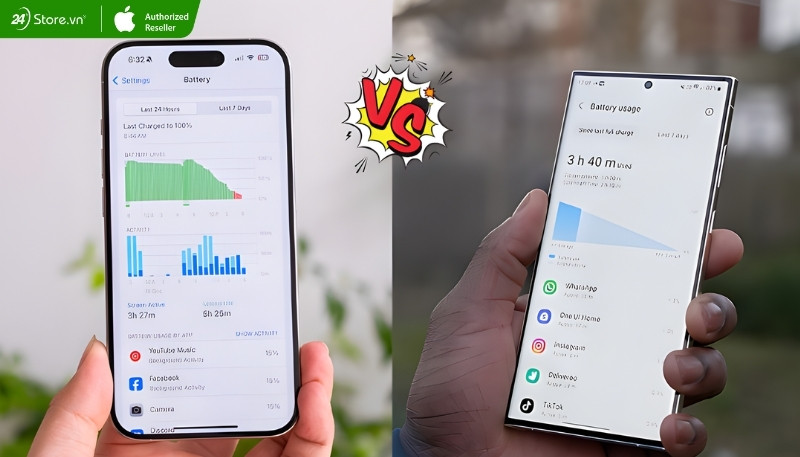 so sánh pin và sạc iphone 15 pro max và galaxy s24 ultra
