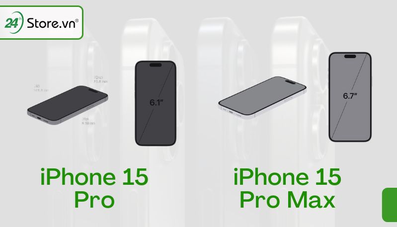 so sánh kích thước màn hình iphone 15 pro và 15 pro max