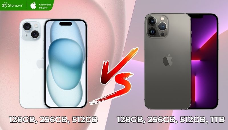 So sánh iPhone 15 và 13 Pro Max về dung lượng bộ nhớ