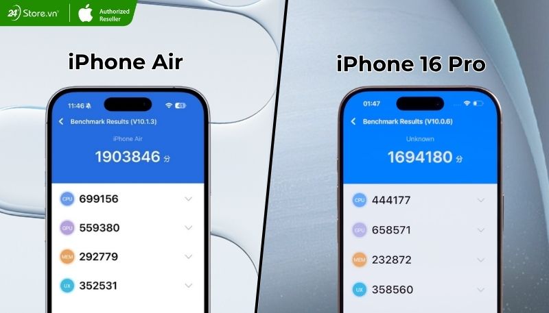 So sánh bài test hiệu năng iPhone Air và iPhone 16 Pro