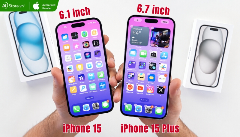 So sánh iPhone 15 và 15 Plus về màn hình