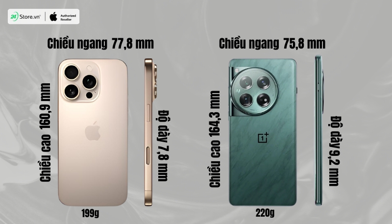 So sánh iPhone 16 Pro Max và OnePlus 12 về thiết kế