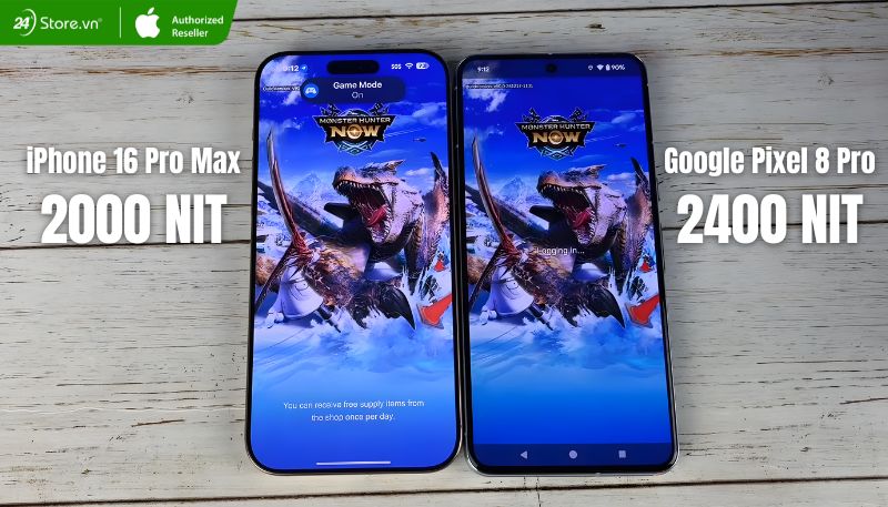 so sánh độ sáng tối đa iPhone 16 Pro Max và Pixel 8 Pro