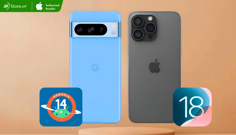 So sánh hệ điều hành iPhone 16 Pro Max và Pixel 8 Pro