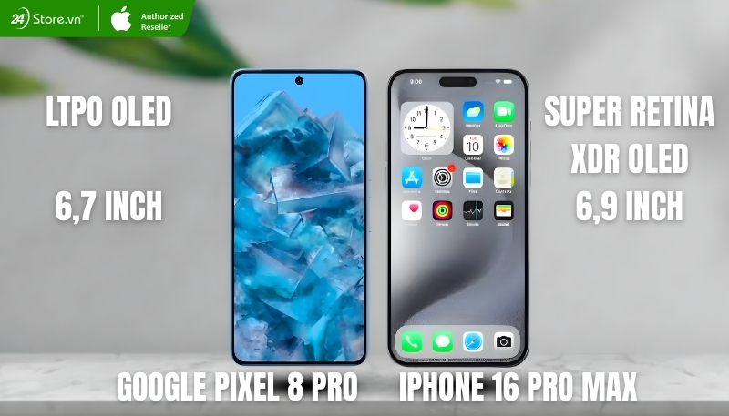 So sánh màn hình iPhone 16 Pro Max và Pixel 8 Pro