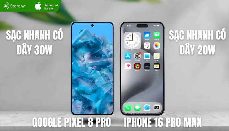 So sánh pin và sạc iPhone 16 Pro Max và Pixel 8 Pro