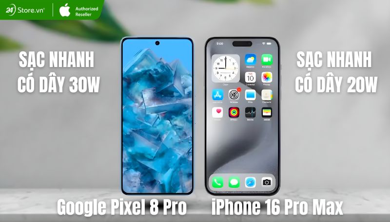 so sánh pin và sạc iPhone 16 Pro Max và Pixel 8 Pro
