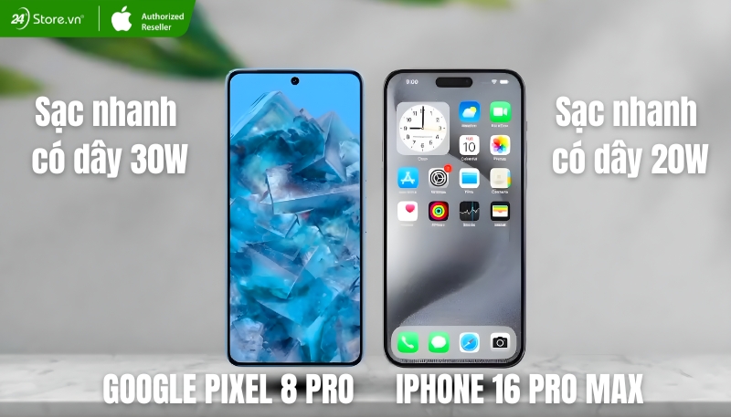 So sánh pin và sạc iPhone 16 Pro Max và Pixel 8 Pro