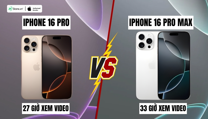 so sánh dung lượng pin iphone 16 pro và iphone 16 pro max