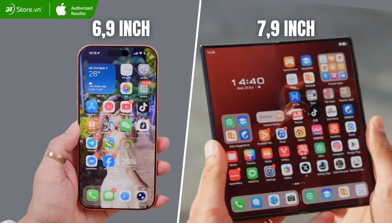 màn hình iphone 17 pro max và huawei mate xt