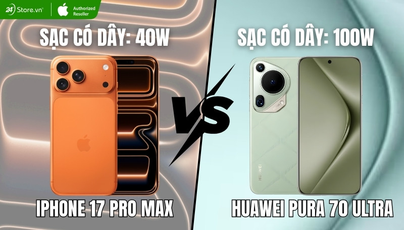 so sánh pin và sạc iphone 17 pro max và huawei pura 70 ultra