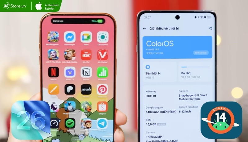 hệ điều hành  iphone 17 pro max và oneplus 12 