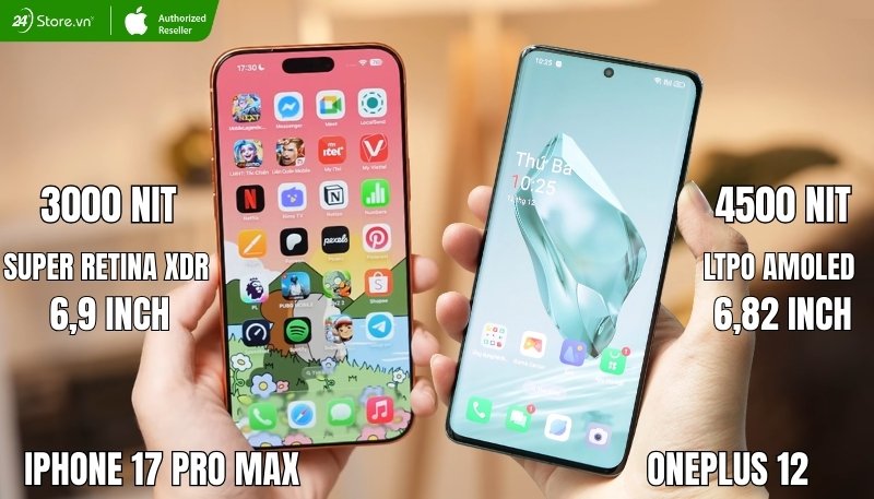 so sánh màn hình iphone 17 pro max và oneplus 12