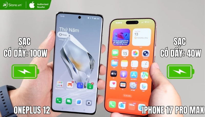 so sánh pin và sạc oneplus 12 và iphone 17 pro max