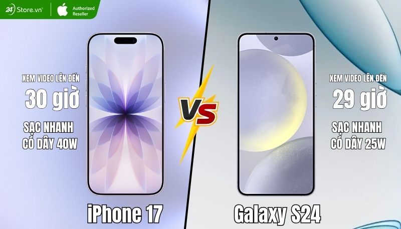 so sánh pin và sạc iPhone 17 và Galaxy S24