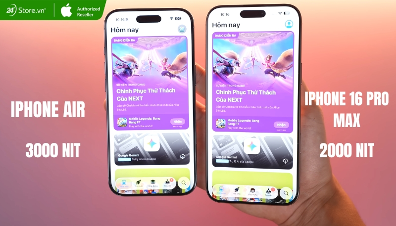 So sánh độ sáng tối đa iPhone Air và iPhone 16 Pro Max