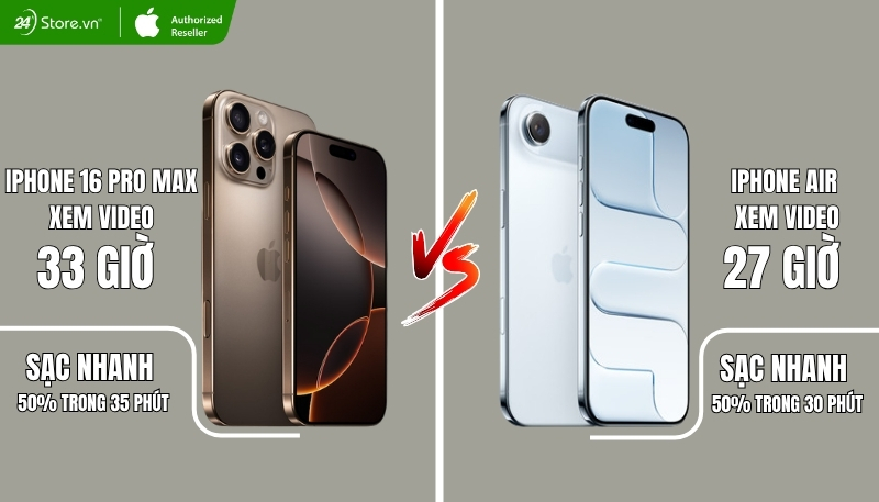 So sánh pin iPhone Air và iPhone 16 Pro Max