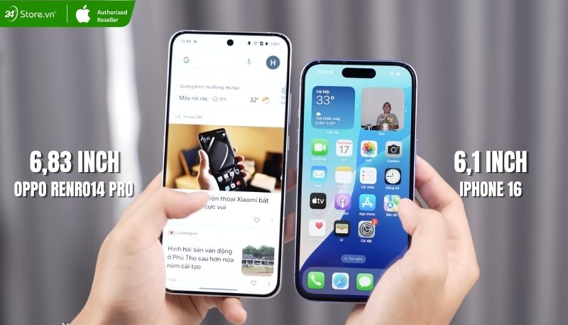 so sánh màn hình renro14 pro và iphone 16