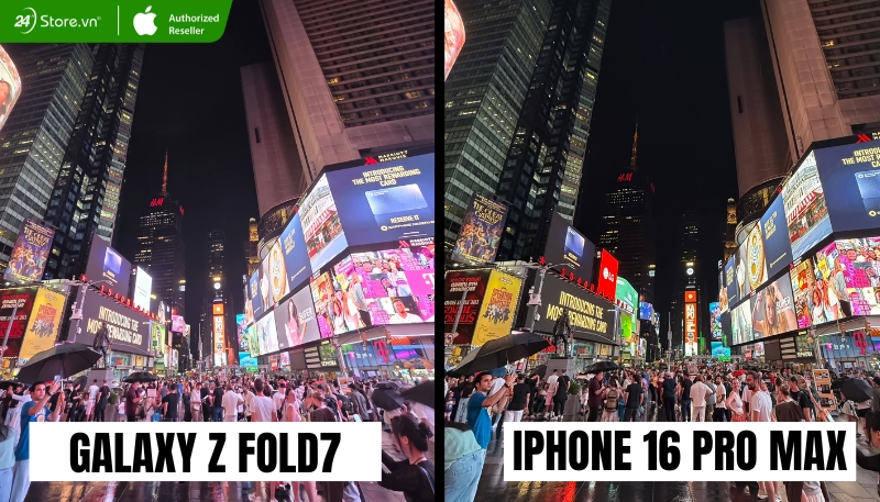 Ảnh chụp ban đêm Galaxy Z Fold7 và iPhone 16 pro Max