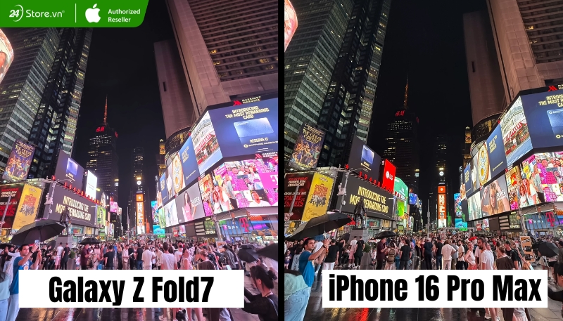 Ảnh chụp ban đêm Galaxy Z Fold7 và iPhone 16 pro Max