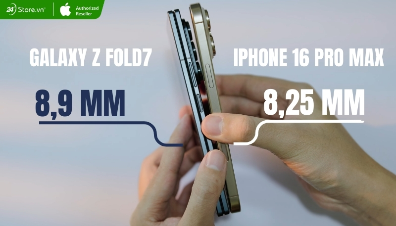 So sánh độ dày Galaxy Z Fold7 và iPhone 16 Pro Max