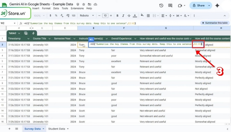 cách dùng hàm ai trong google sheet