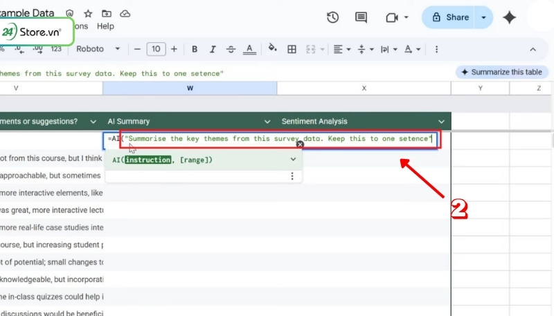 google sheet ai tóm tắt nội dung