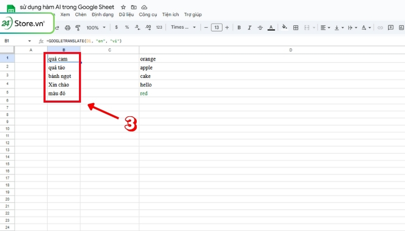 sử dụng hàm ai trong google sheet khác