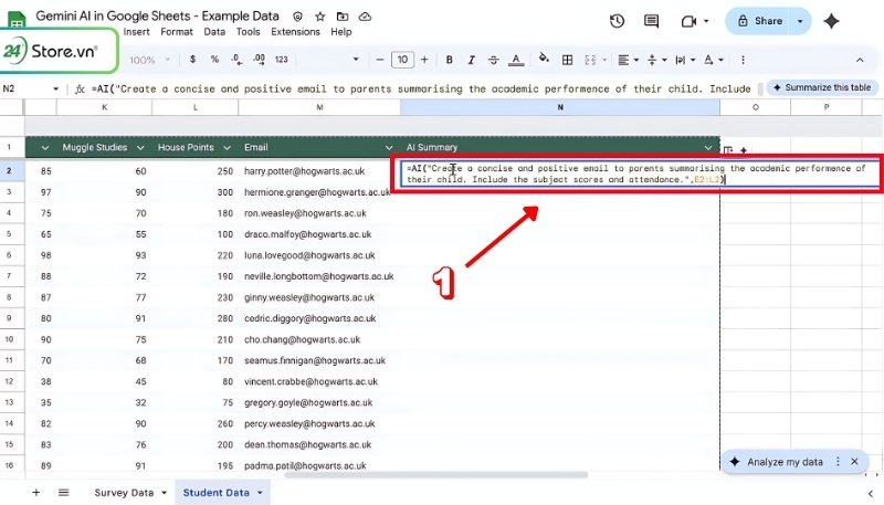 sử dụng hàm ai trong google sheet trên điện thoại