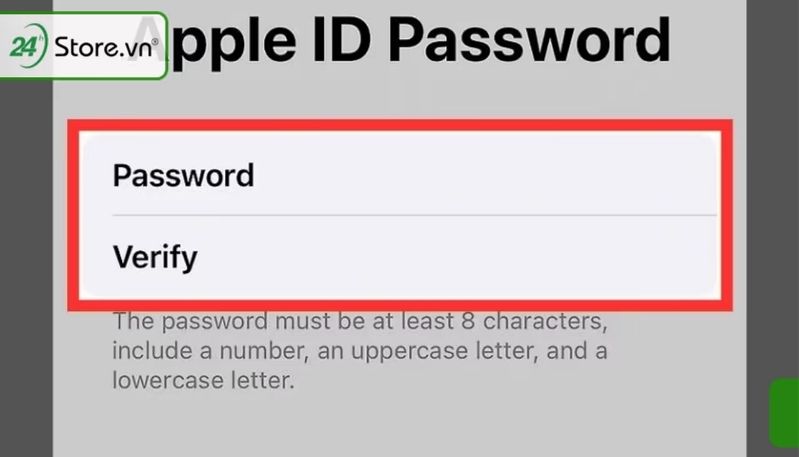 Nhập mật khẩu và xác nhận mật khẩu Apple ID